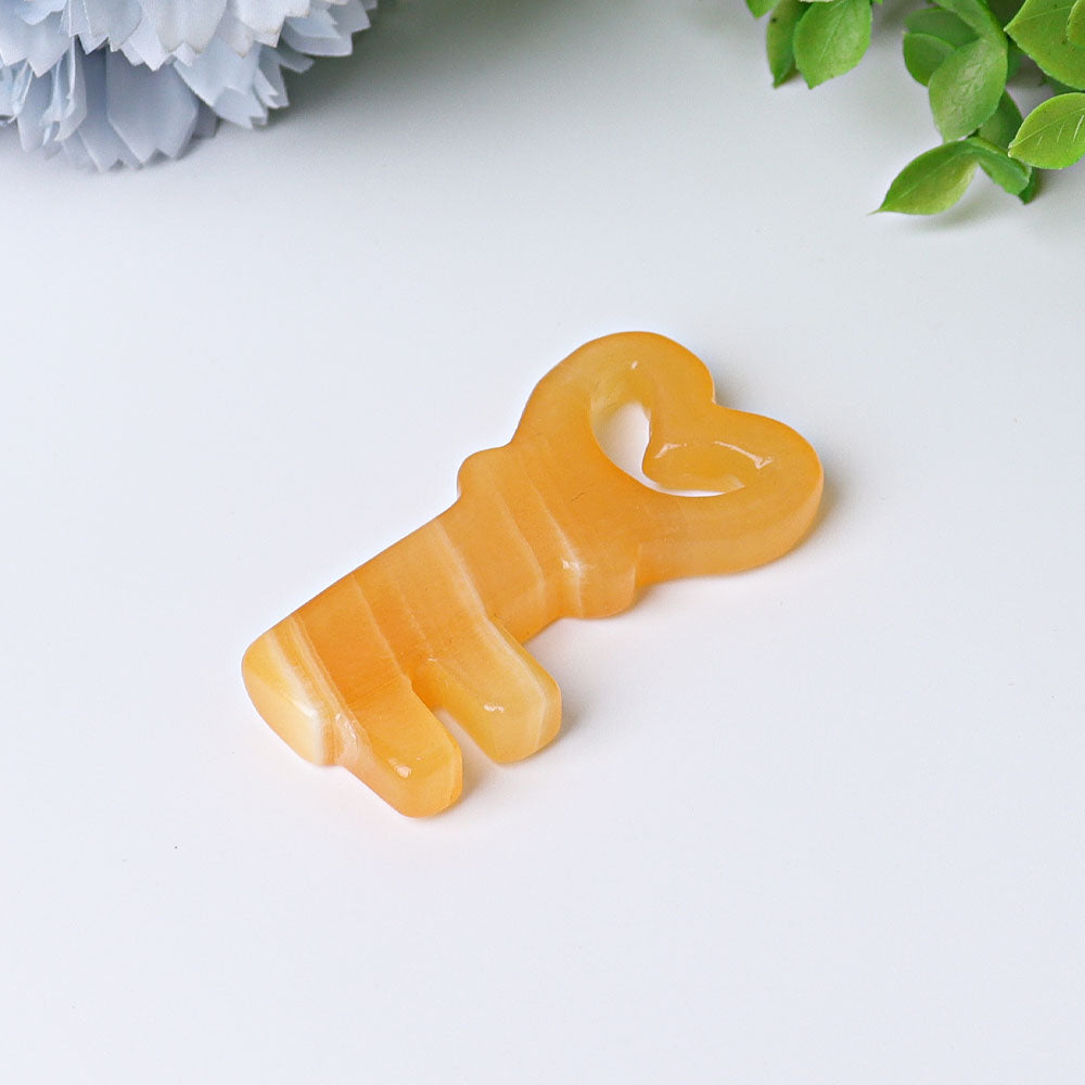 2.3 Inch Orange Calcite Heart Key Crystal Shape for Healing