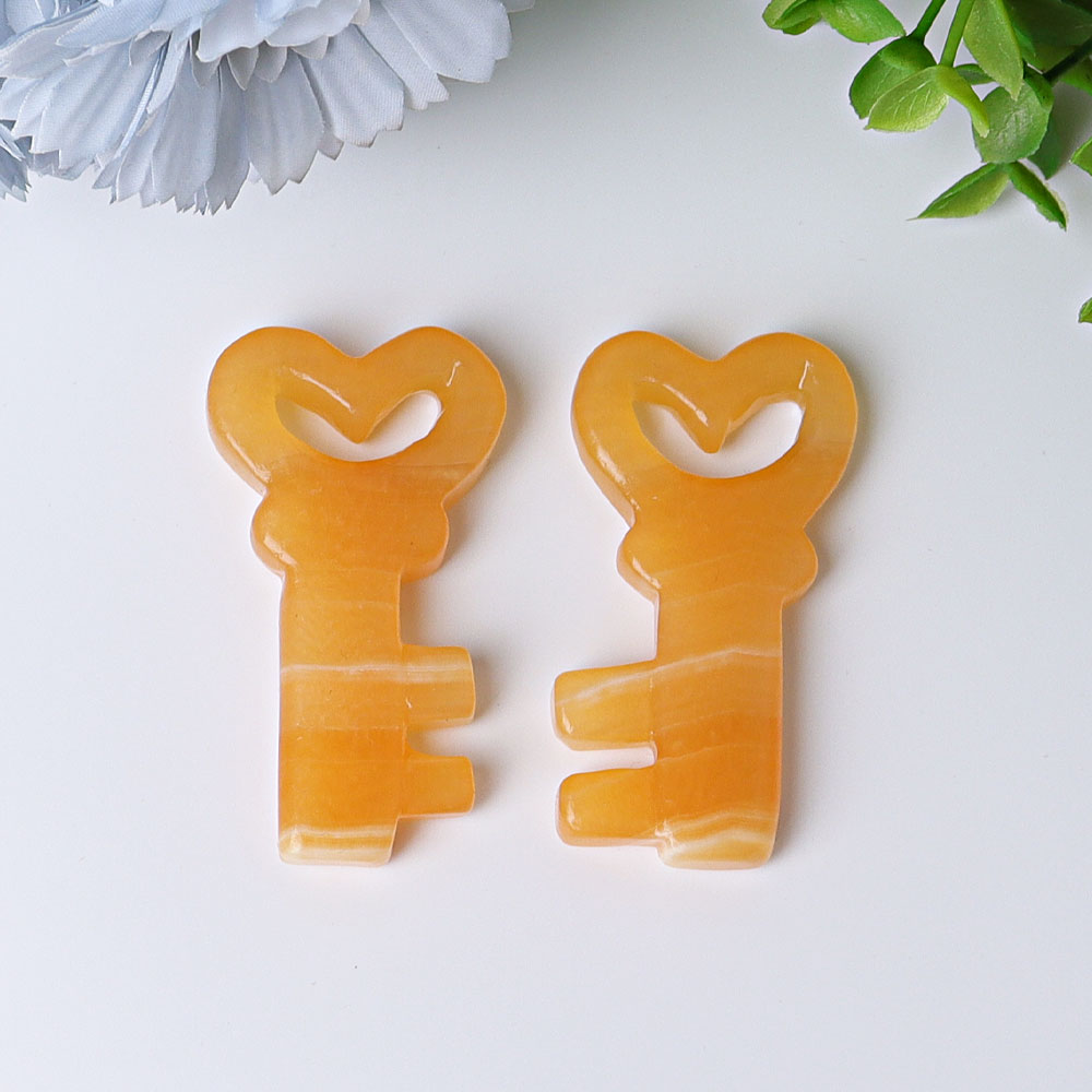 2.3 Inch Orange Calcite Heart Key Crystal Shape for Healing