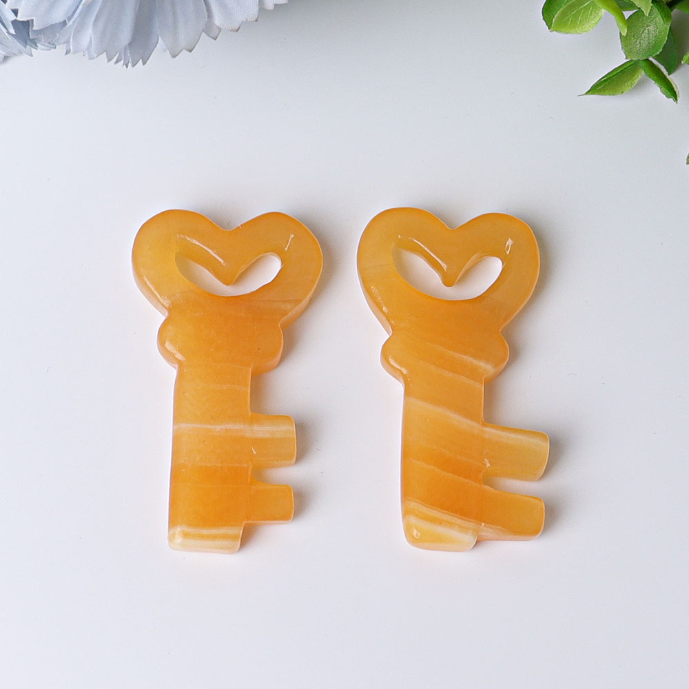 2.3 Inch Orange Calcite Heart Key Crystal Shape for Healing