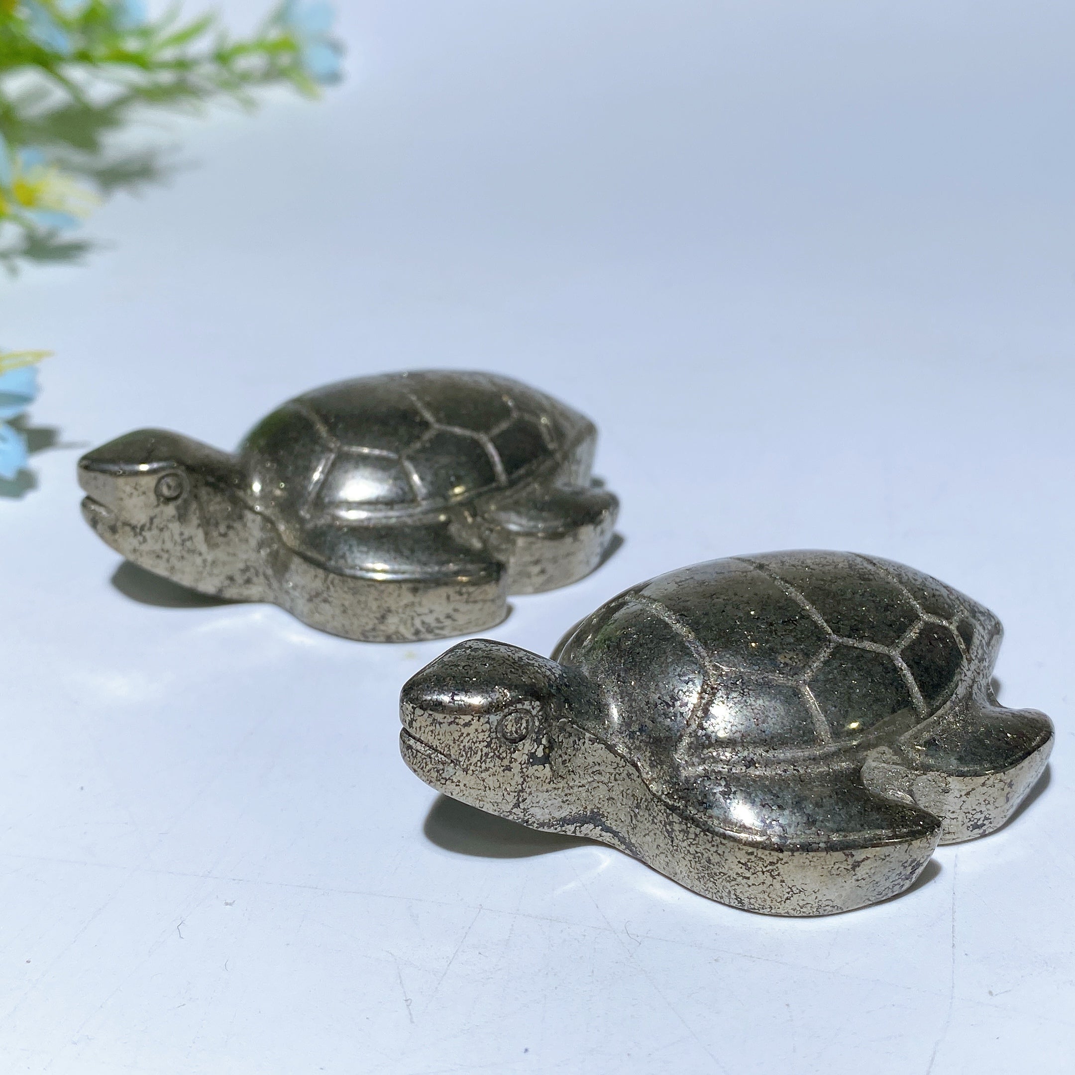 2.3 inch Pyrite Crystal Turtle Carving for Prosperity Healing