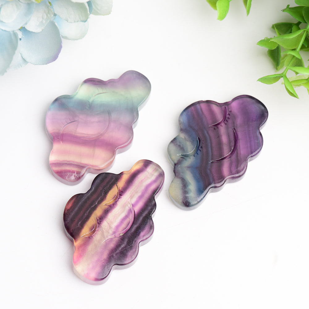 2.3 inch Rainbow Fluorite Healing Crystal Figurine Cloud Carving