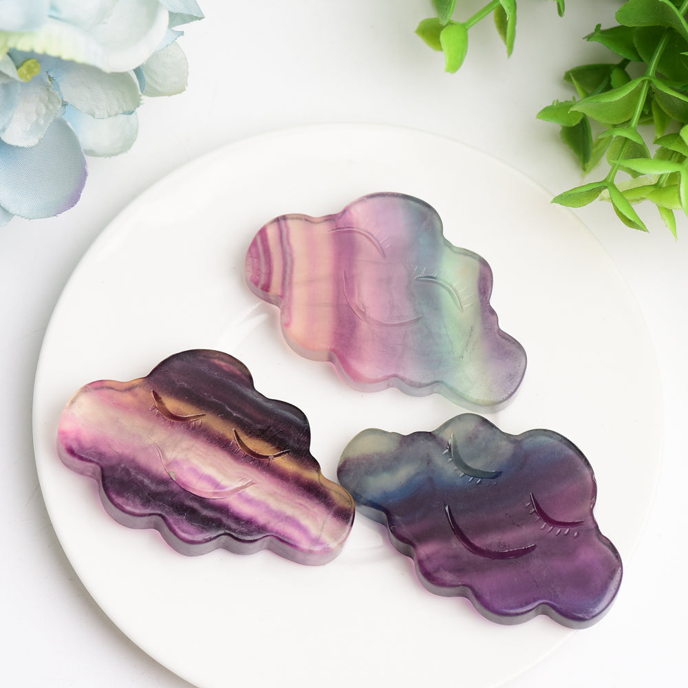 2.3 inch Rainbow Fluorite Healing Crystal Figurine Cloud Carving