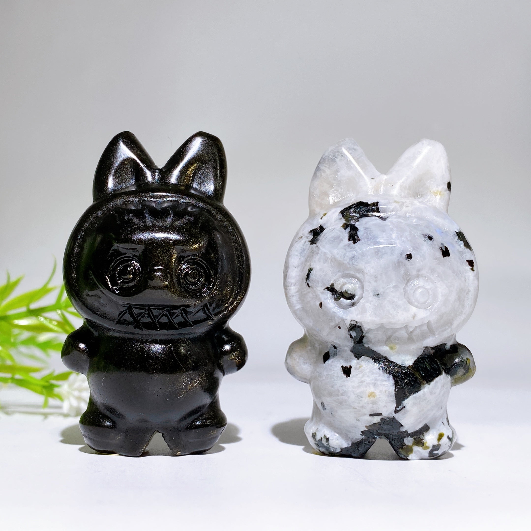 2.3 Inch Rainbow Moonstone & Golden Obsidian Crystal Figurines