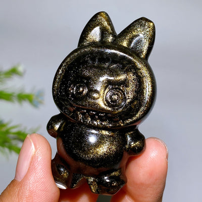 Figurines en pierre de lune arc-en-ciel et en cristal d'obsidienne dorée de 2,3 pouces
