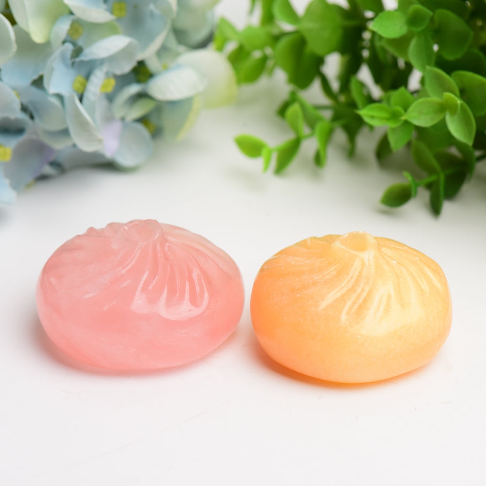 2.3 Inch Rose Quartz & Calcite Baozi Dumpling Crystal Figurines