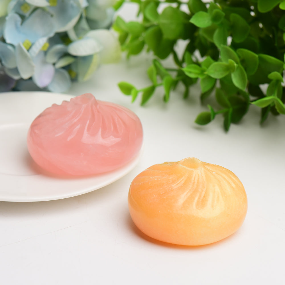 2.3 Inch Rose Quartz & Calcite Baozi Dumpling Crystal Figurines