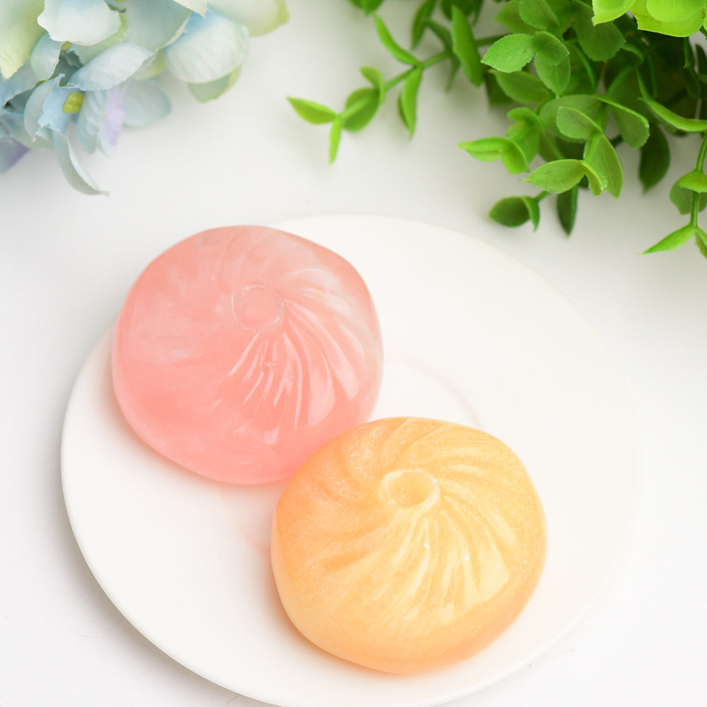 2.3 Inch Rose Quartz & Calcite Baozi Dumpling Crystal Figurines
