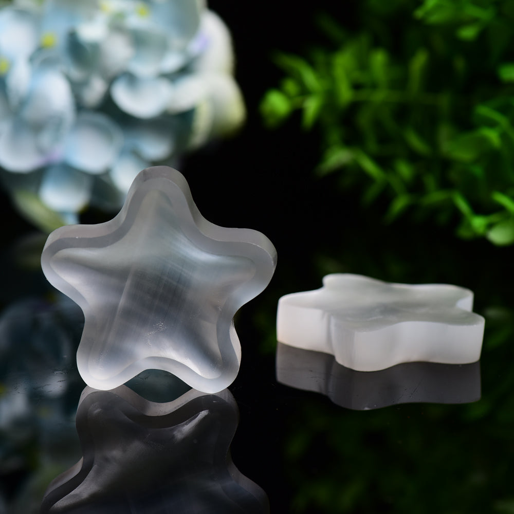 Bol en sélénite en forme d'étoile de 2,3 pouces pour décoration en cristal
