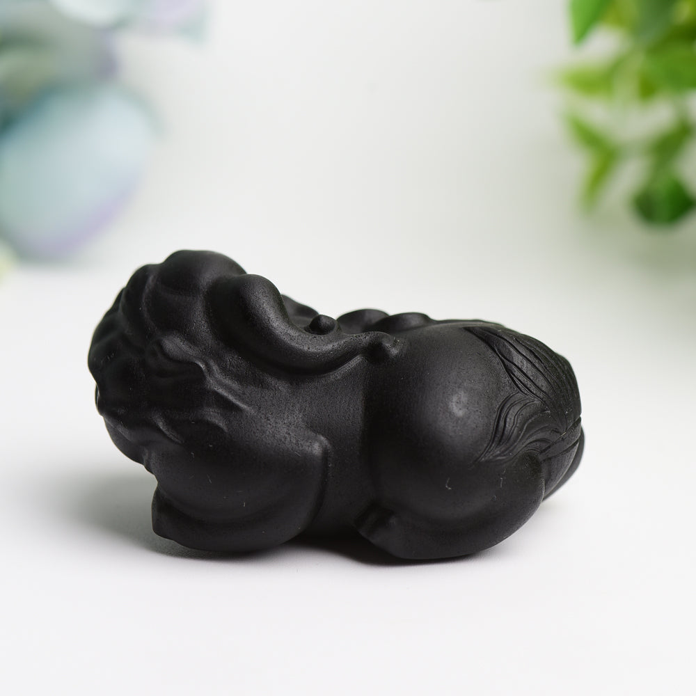 2.4" Black Obsidian Pixiu Crystal Figurine for Healing