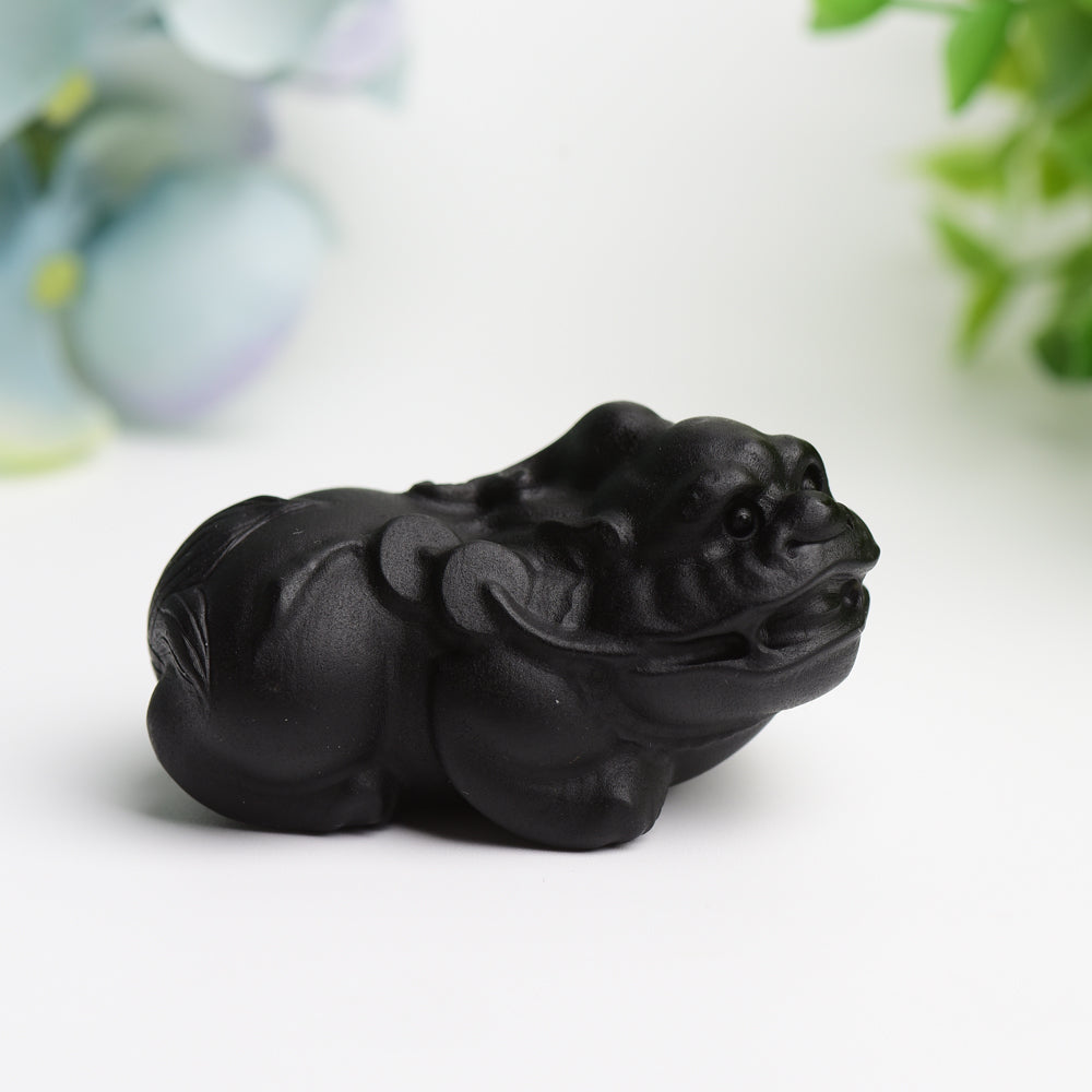 2.4" Black Obsidian Pixiu Crystal Figurine for Healing