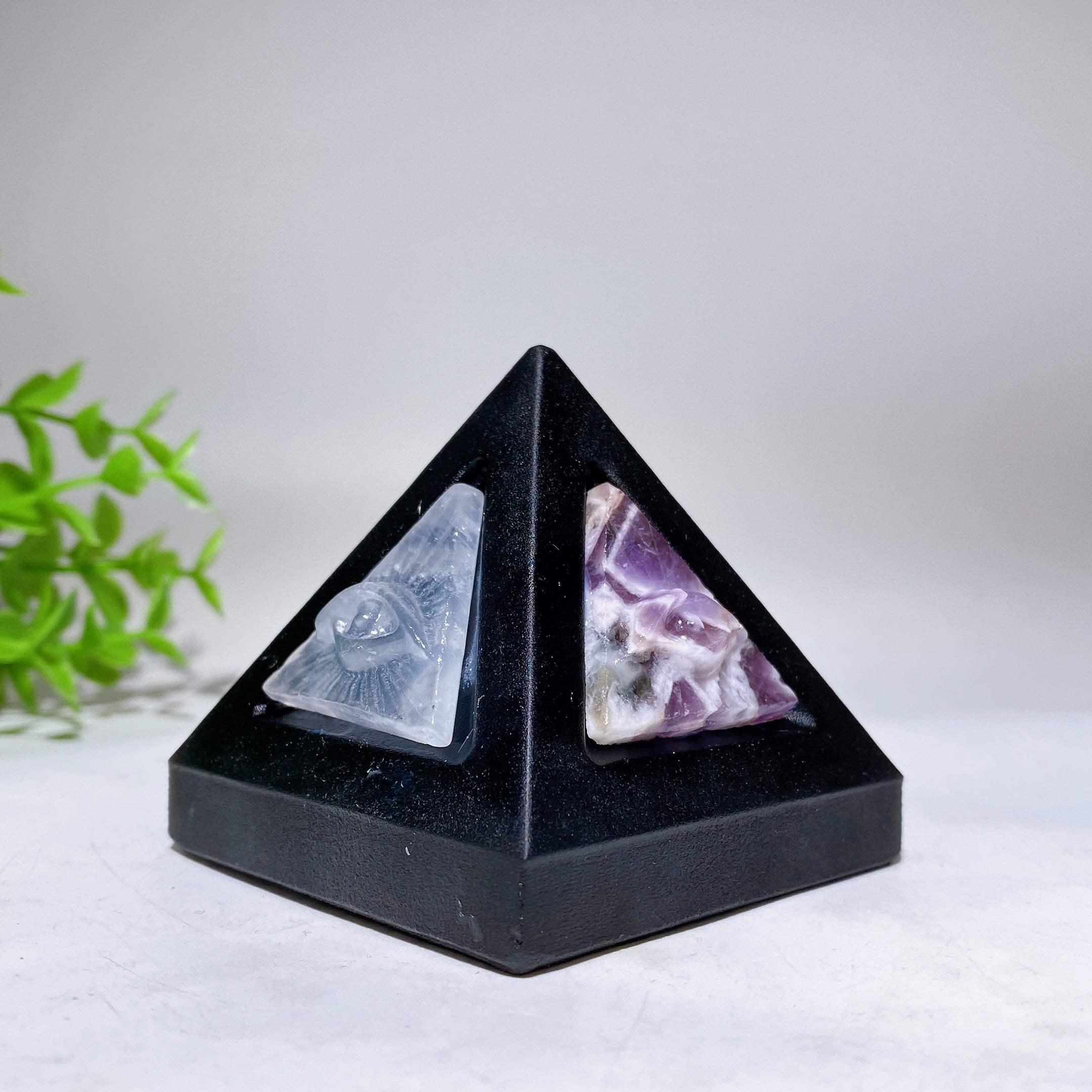 2.4 inch Black Obsidian Crystal Pyramid with Horus Eye Healing