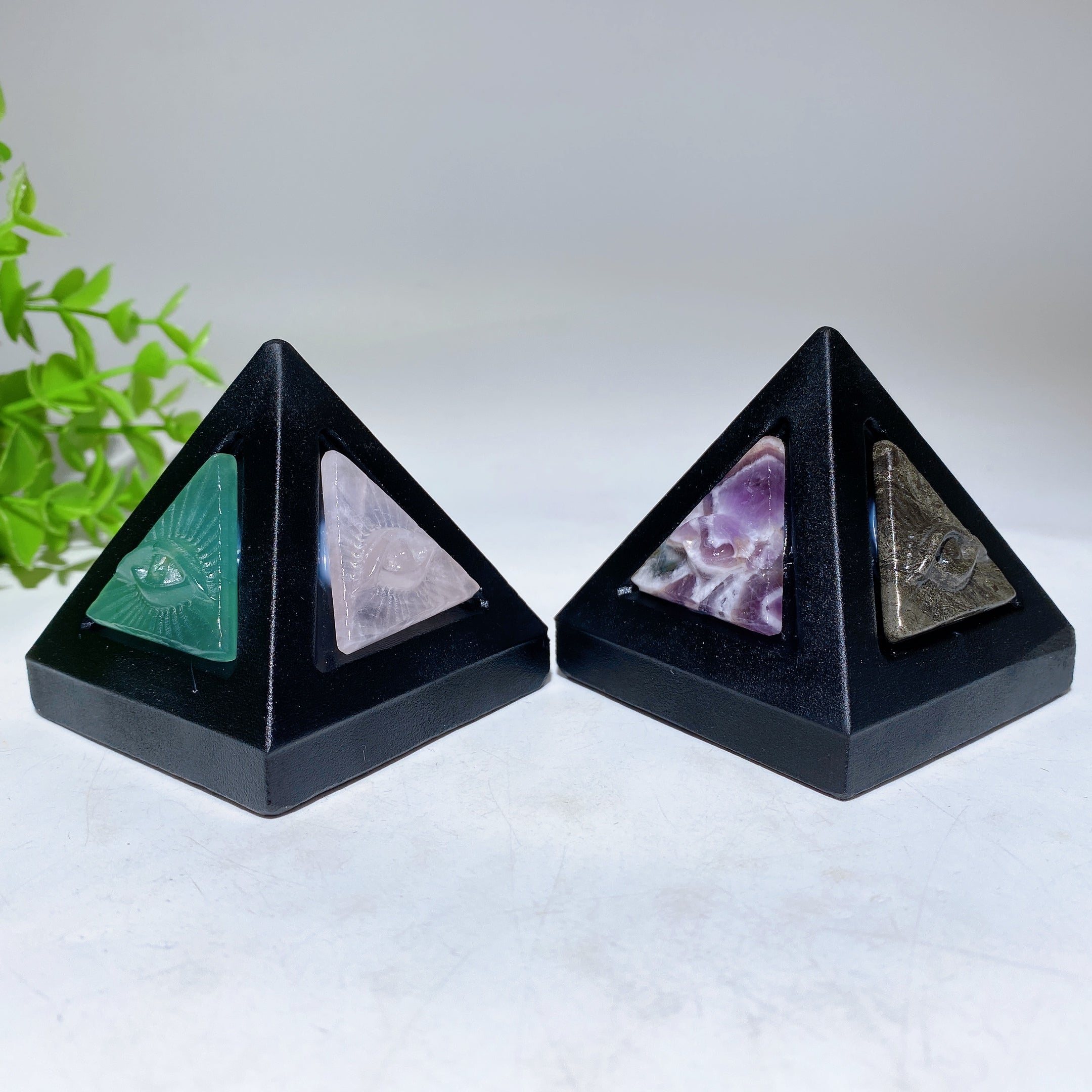 2.4 inch Black Obsidian Crystal Pyramid with Horus Eye Healing