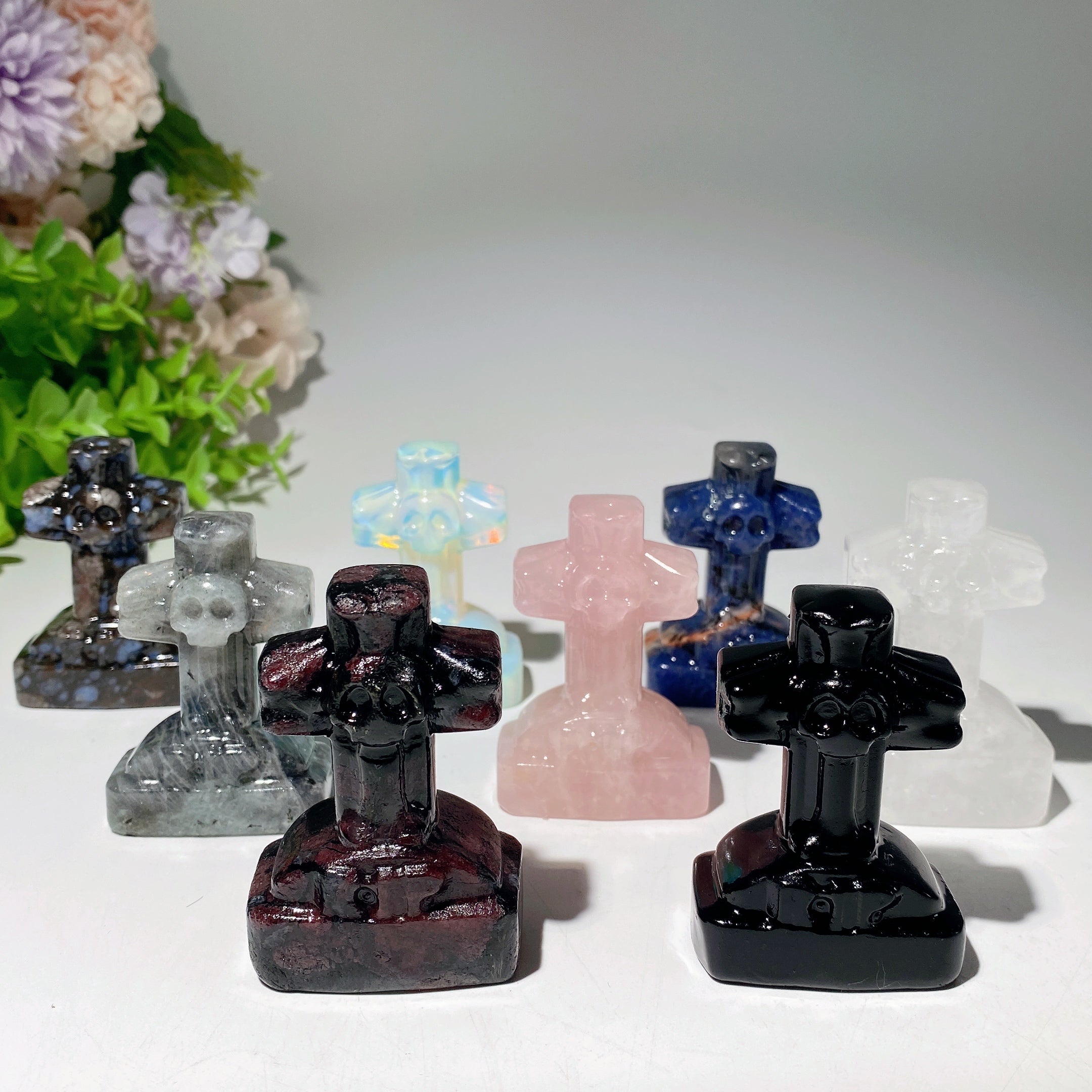 2.4-inch Mixed Crystal Tombstone Figurine for Healing Decor