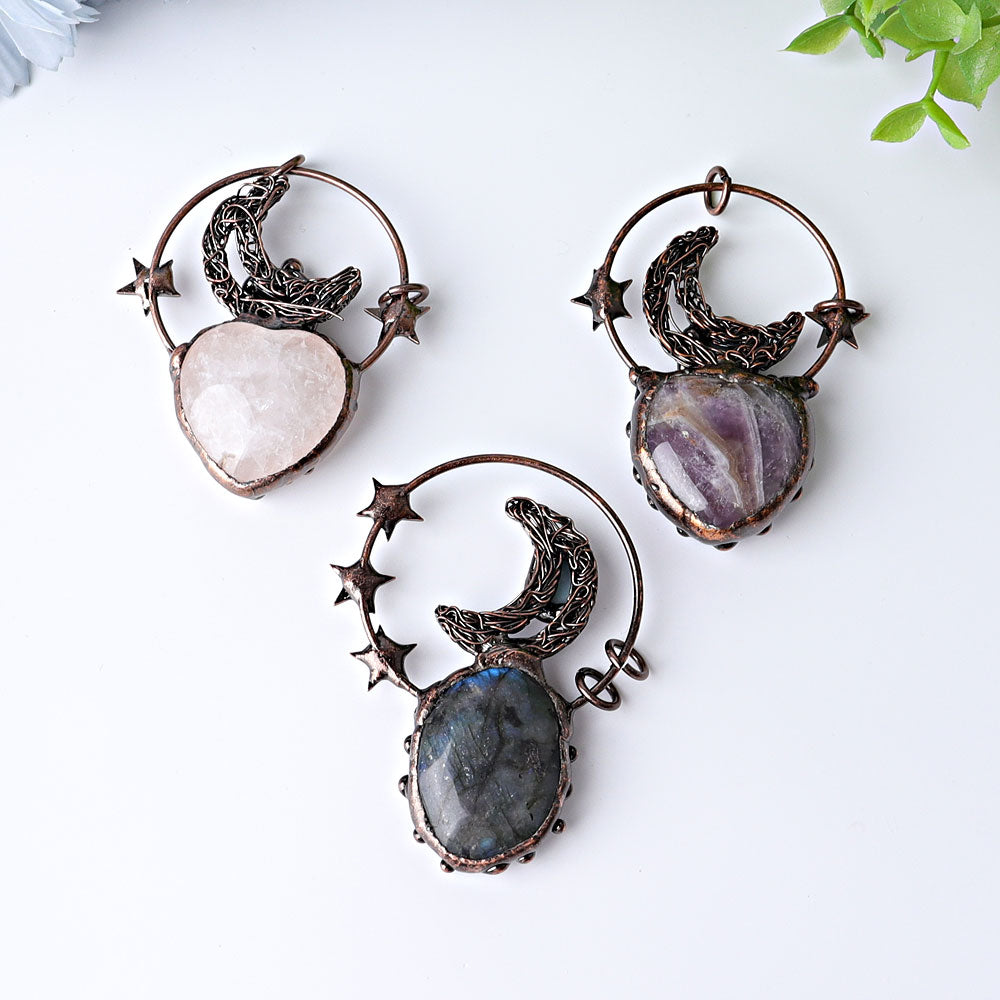 Pendentif cœur en cristal d'améthyste vintage de 2,4 pouces