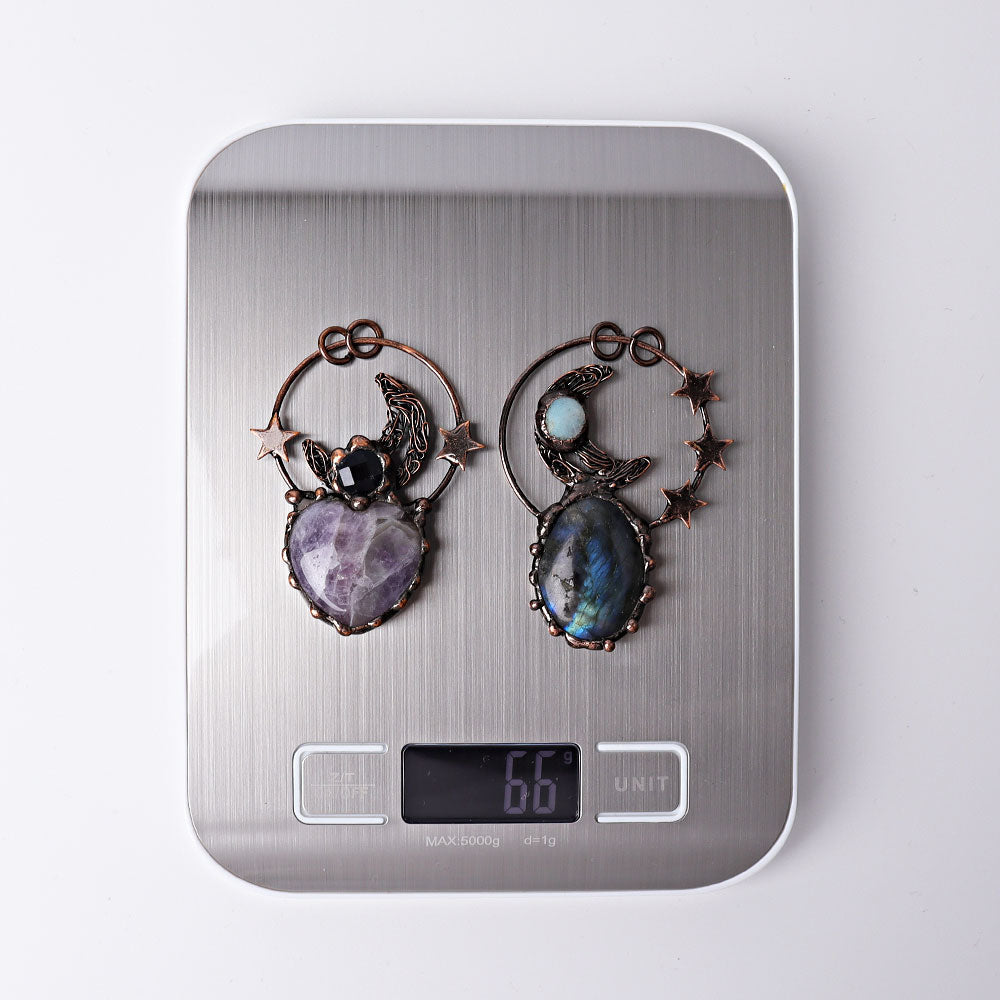 Pendentif cœur en cristal d'améthyste vintage de 2,4 pouces