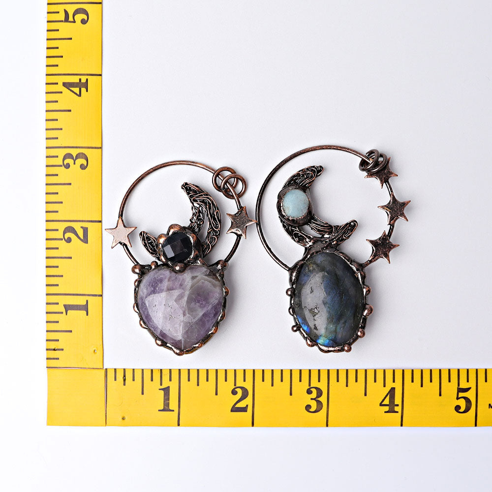 Pendentif cœur en cristal d'améthyste vintage de 2,4 pouces