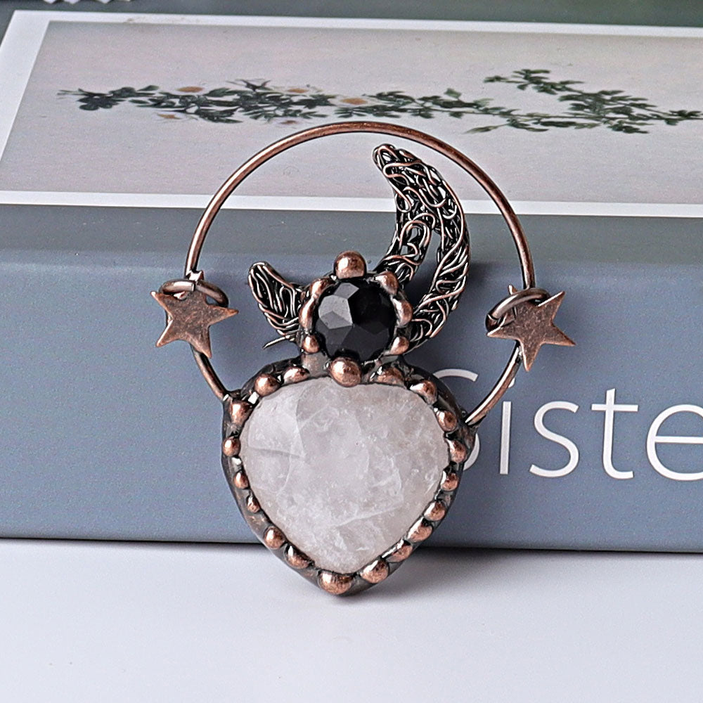 Pendentif cœur en cristal d'améthyste vintage de 2,4 pouces