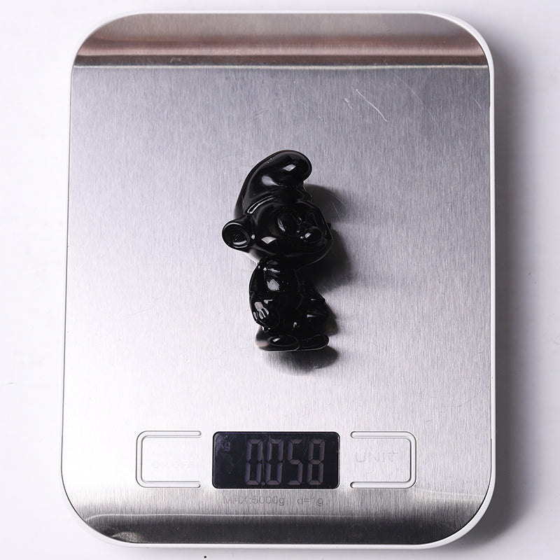 2.5-inch Black Obsidian Smurfs Crystal Figurine Carving