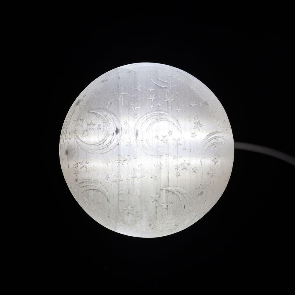 2.5 Inch Laser Engraved Selenite Palm Stone for Meditation