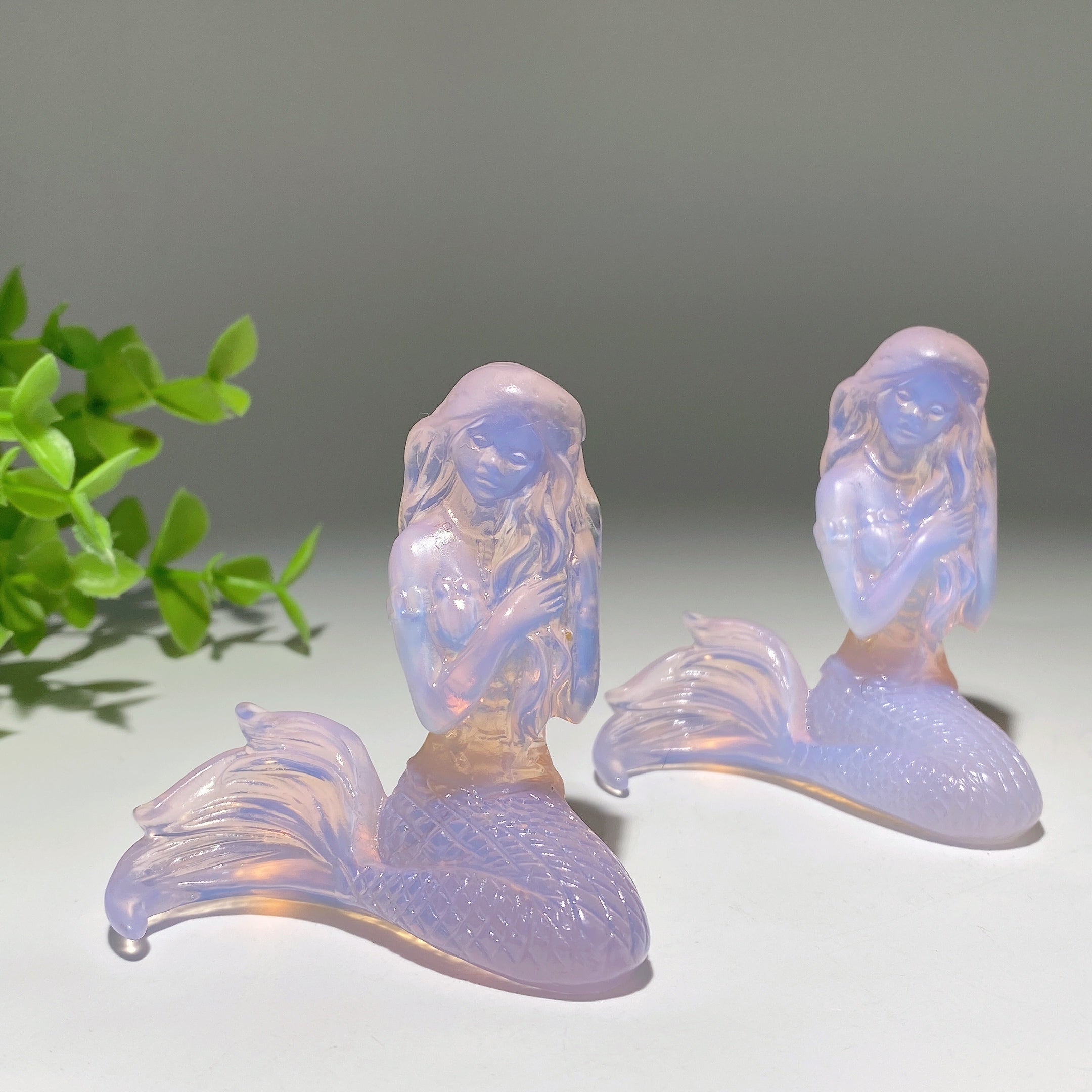 2.5 Inch Pink Opalite Mermaid Crystal Figurine Carving