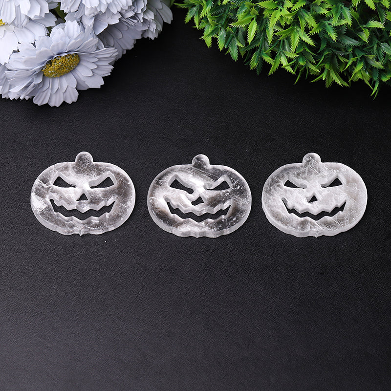 2.5 inch Selenite Crystal Pumpkin Face Carving