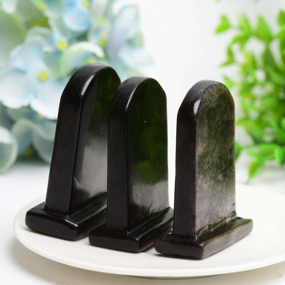 2.5 inch Silver Obsidian Crystal Tombstone Figurine