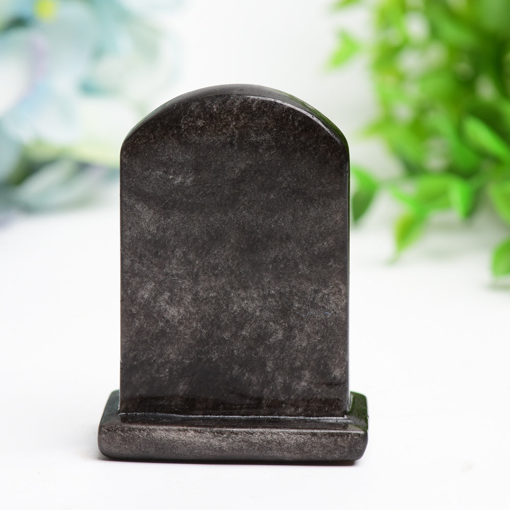 2.5 inch Silver Obsidian Crystal Tombstone Figurine