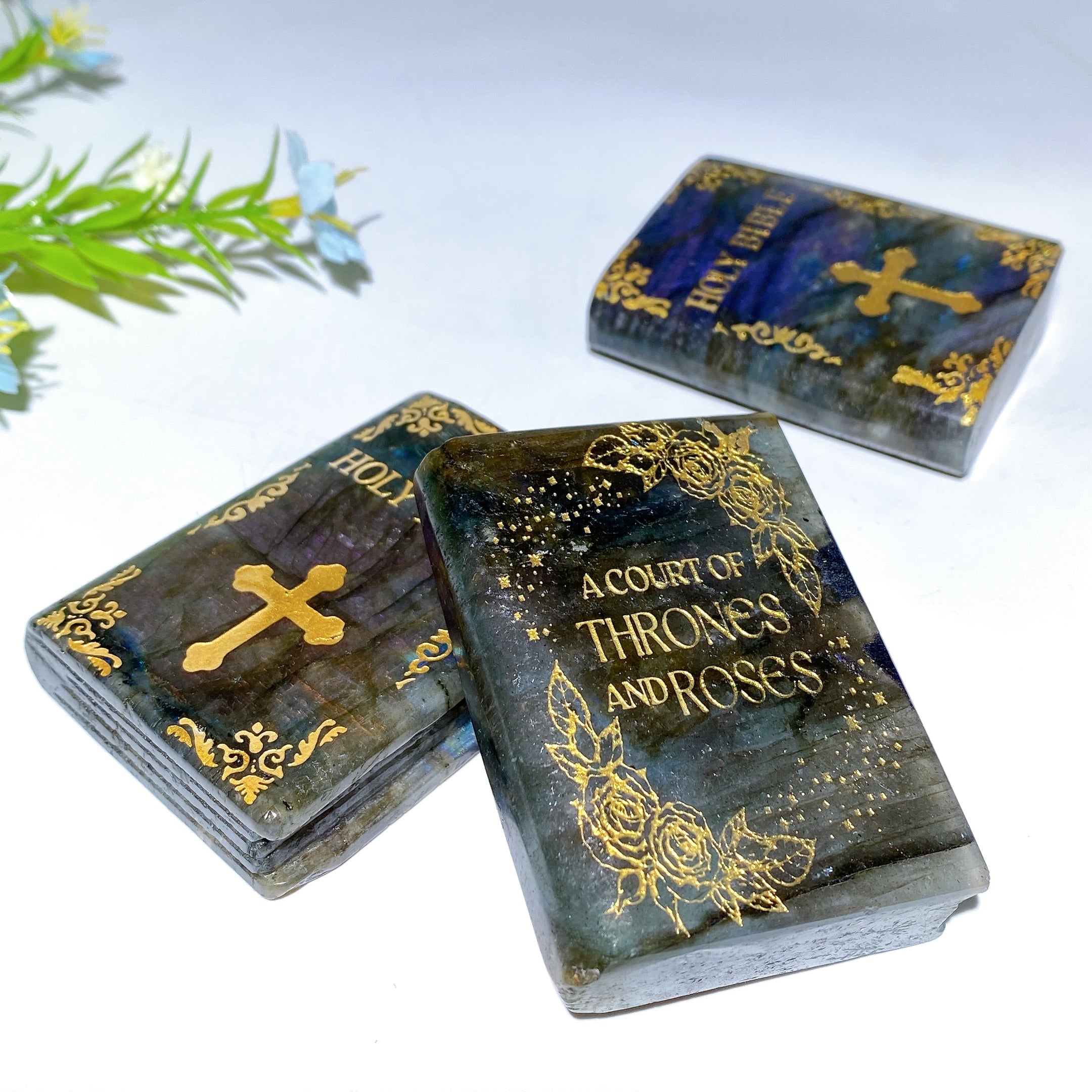 2.5" Labradorite Crystal Holy Bible Carving Figurine Healing 120g