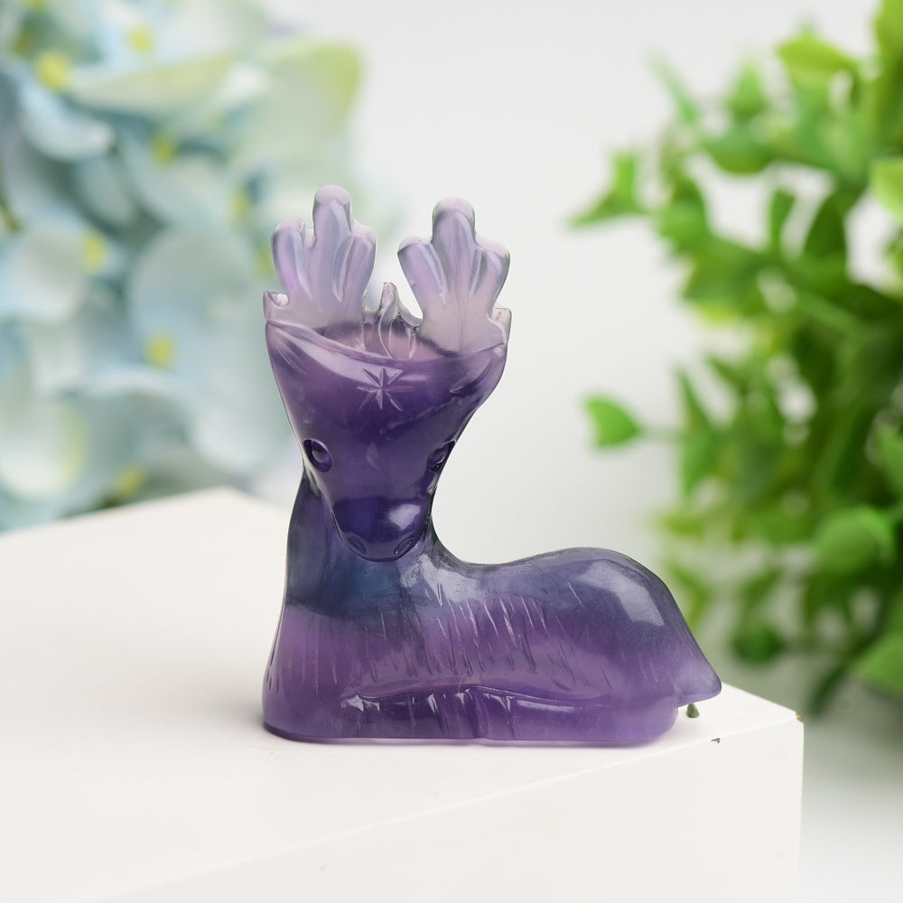 2.5" Purple Fluorite Deer Crystal Carving for Healing