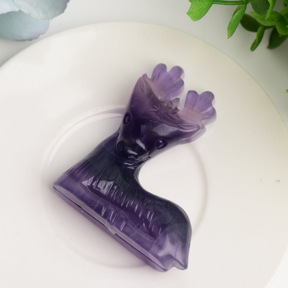 2.5" Purple Fluorite Deer Crystal Carving for Healing