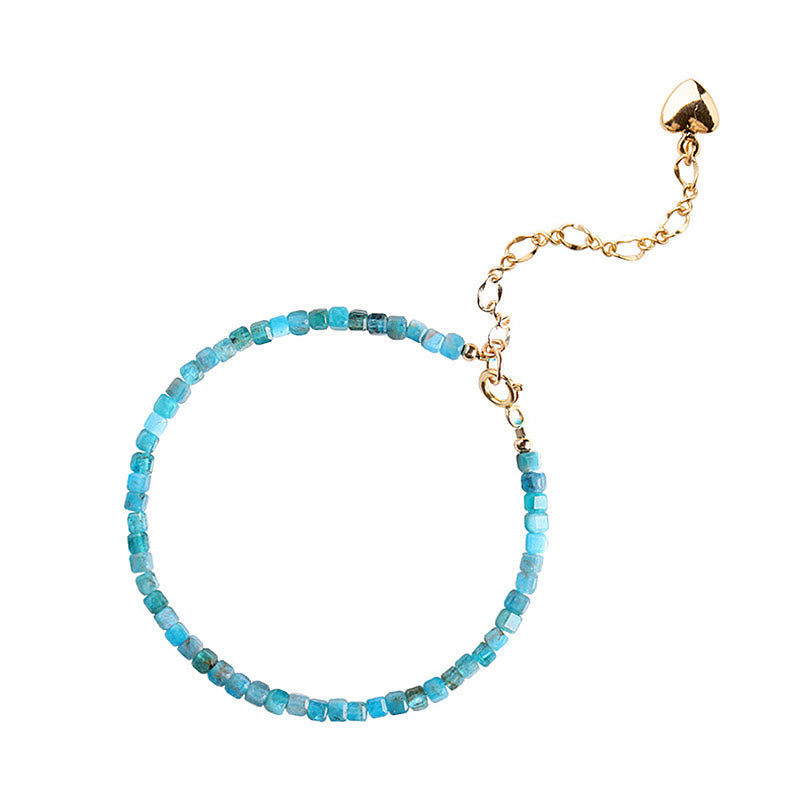 Bracelet de motivation en forme de cœur en cuivre plaqué or 14 carats avec perles ultra-fines en apatite de 2,5 mm