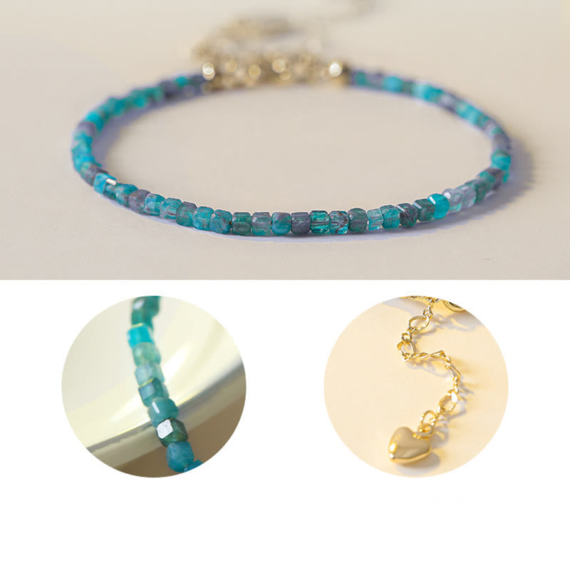 Bracelet de motivation en forme de cœur en cuivre plaqué or 14 carats avec perles ultra-fines en apatite de 2,5 mm