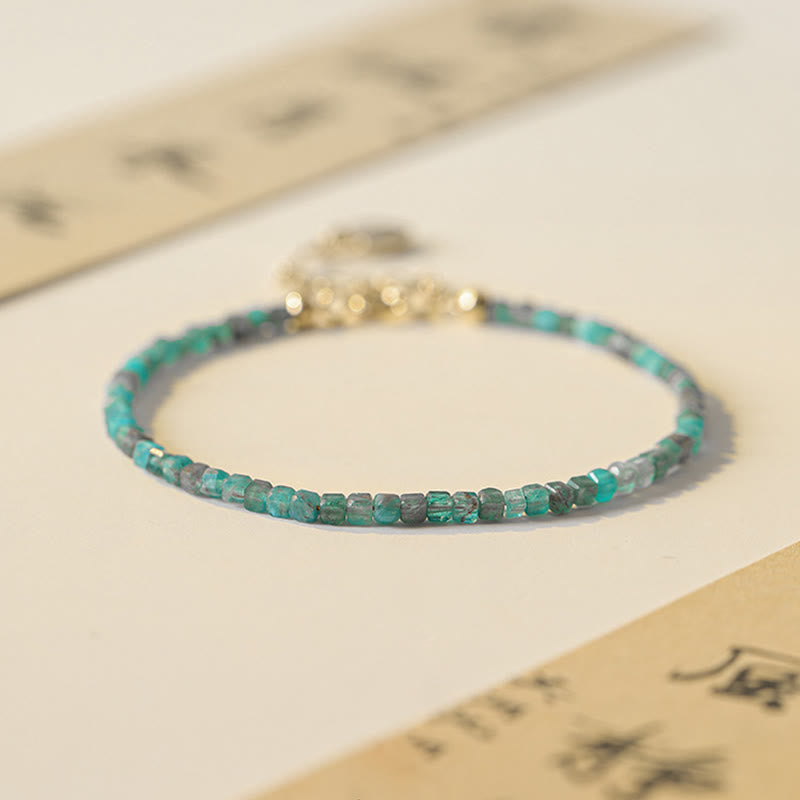 Bracelet de motivation en forme de cœur en cuivre plaqué or 14 carats avec perles ultra-fines en apatite de 2,5 mm