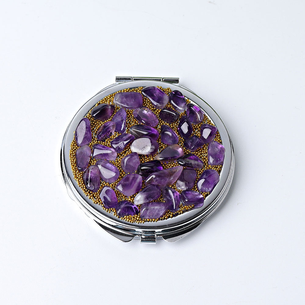 2.6-inch Amethyst and Tiger's Eye Crystal Specimen Mirror