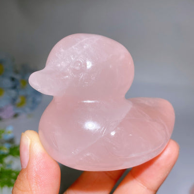 Sculpture de canard en cristal d'améthyste de rêve en quartz rose de 2,6 pouces