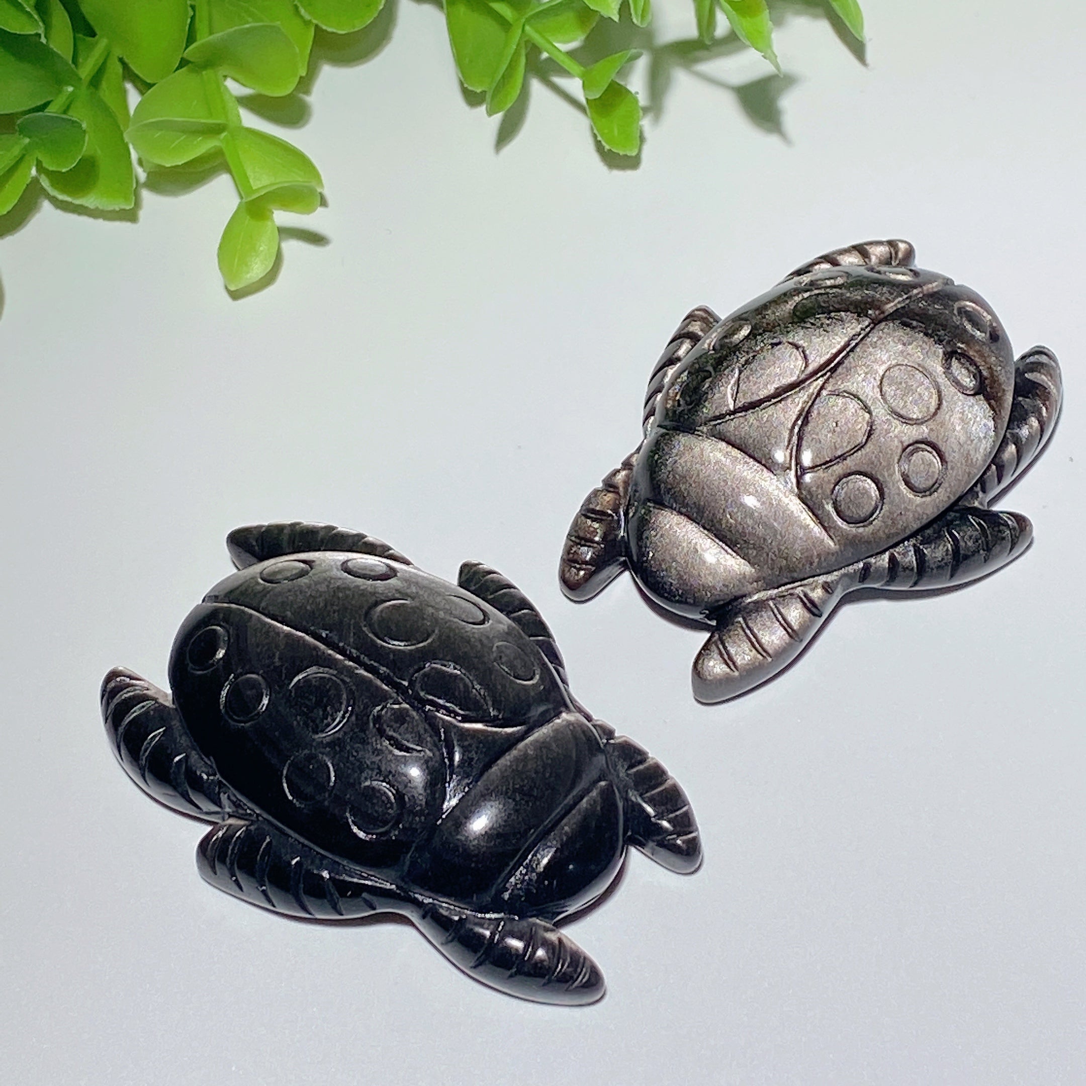 2.7 inch Silver Obsidian Ladybug Crystal Animal Carving