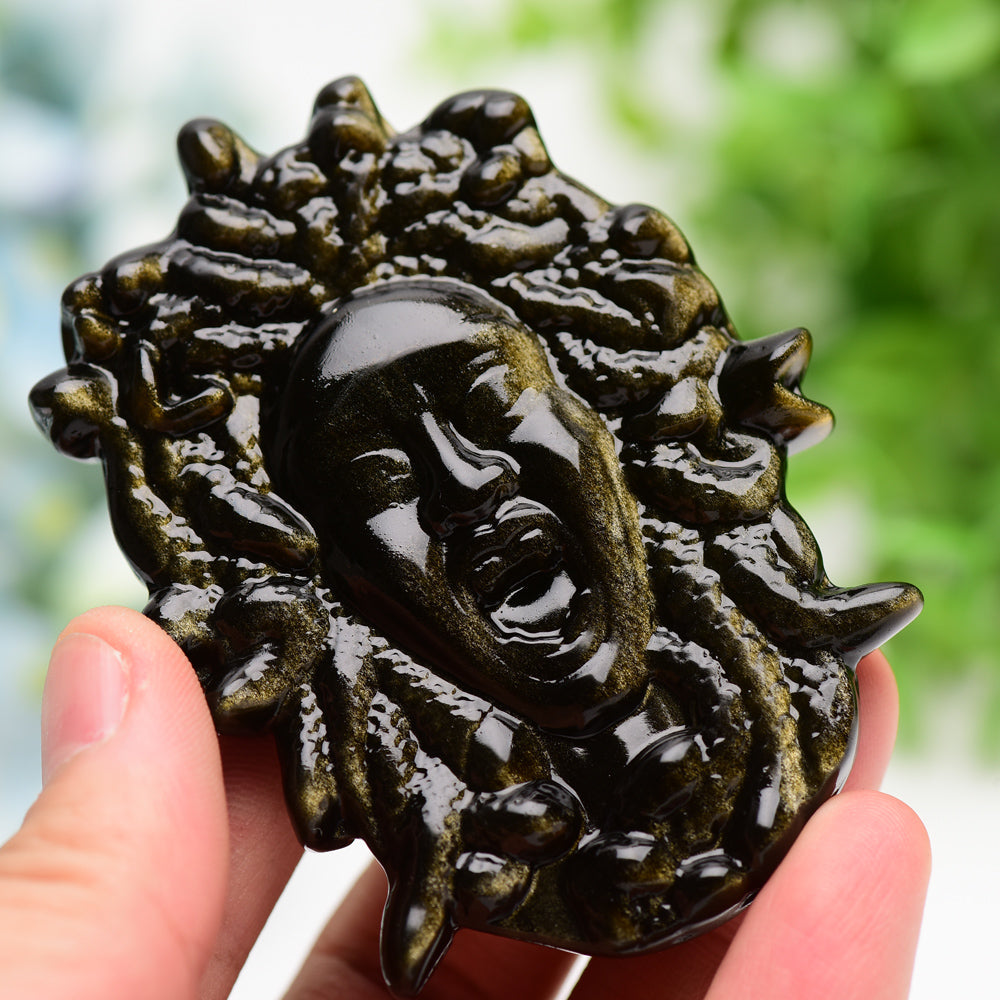 Figurines de Méduse en cristal de labradorite et d'obsidienne dorée de 2,8 à 3,3 pouces