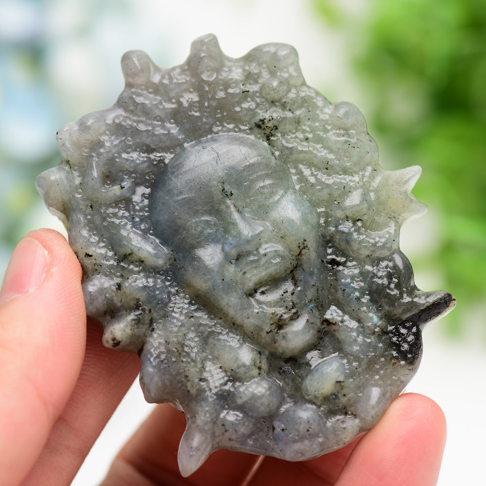Figurines de Méduse en cristal de labradorite et d'obsidienne dorée de 2,8 à 3,3 pouces