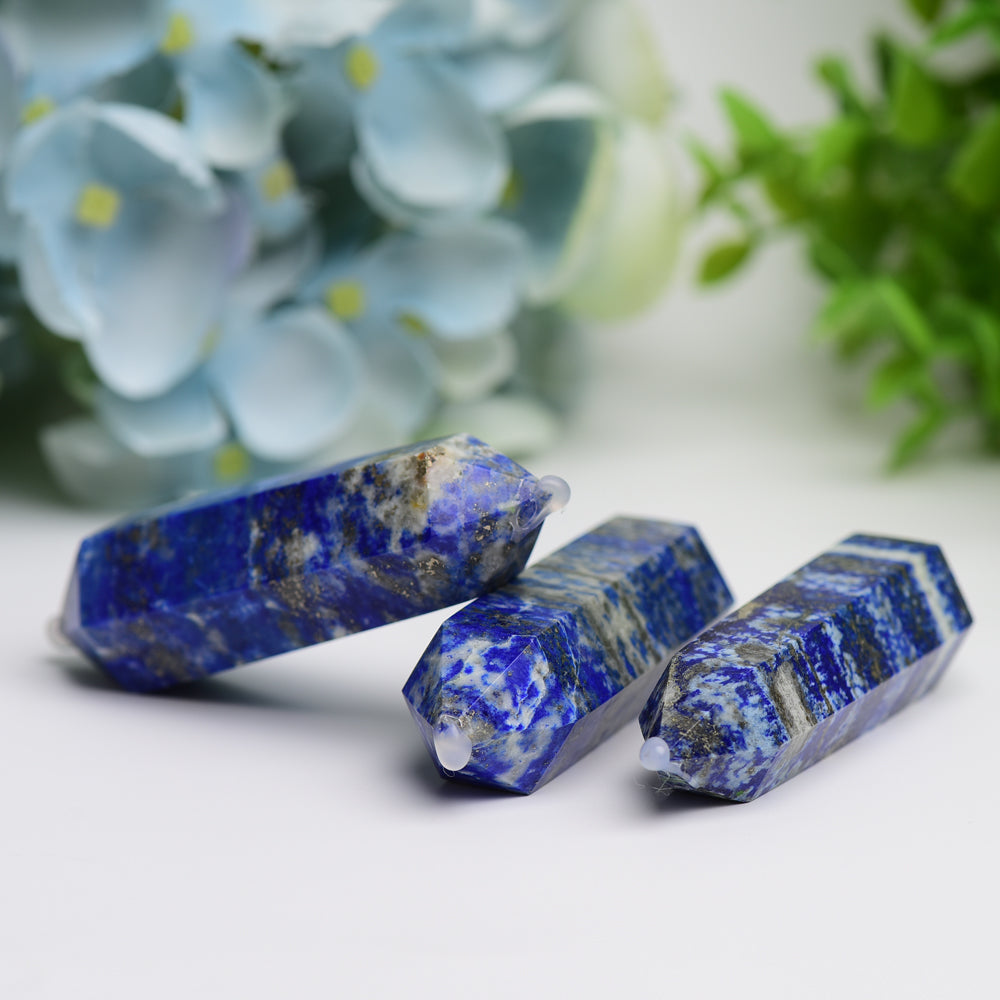 Pointe de cristal à double extrémité en lapis-lazuli de 2,8 pouces pour la guérison