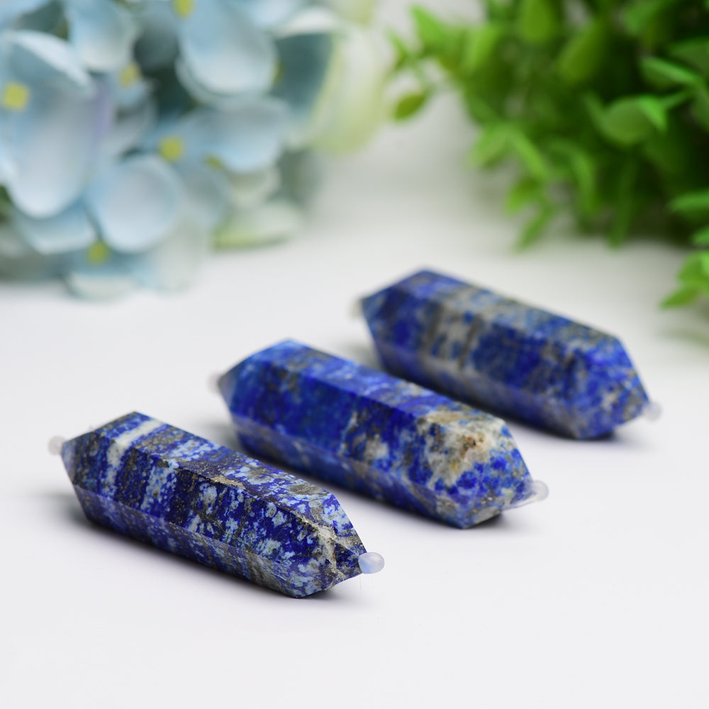 Pointe de cristal à double extrémité en lapis-lazuli de 2,8 pouces pour la guérison