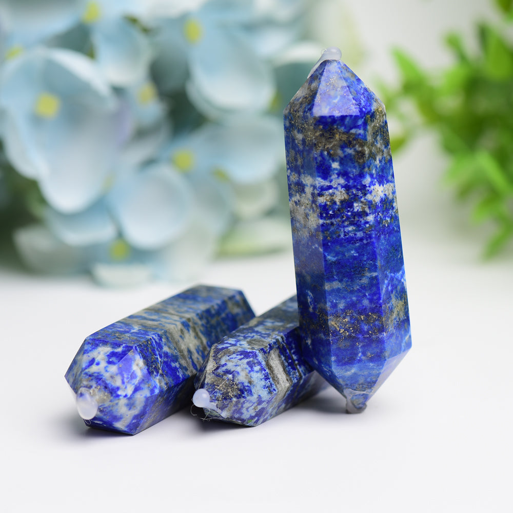 Pointe de cristal à double extrémité en lapis-lazuli de 2,8 pouces pour la guérison