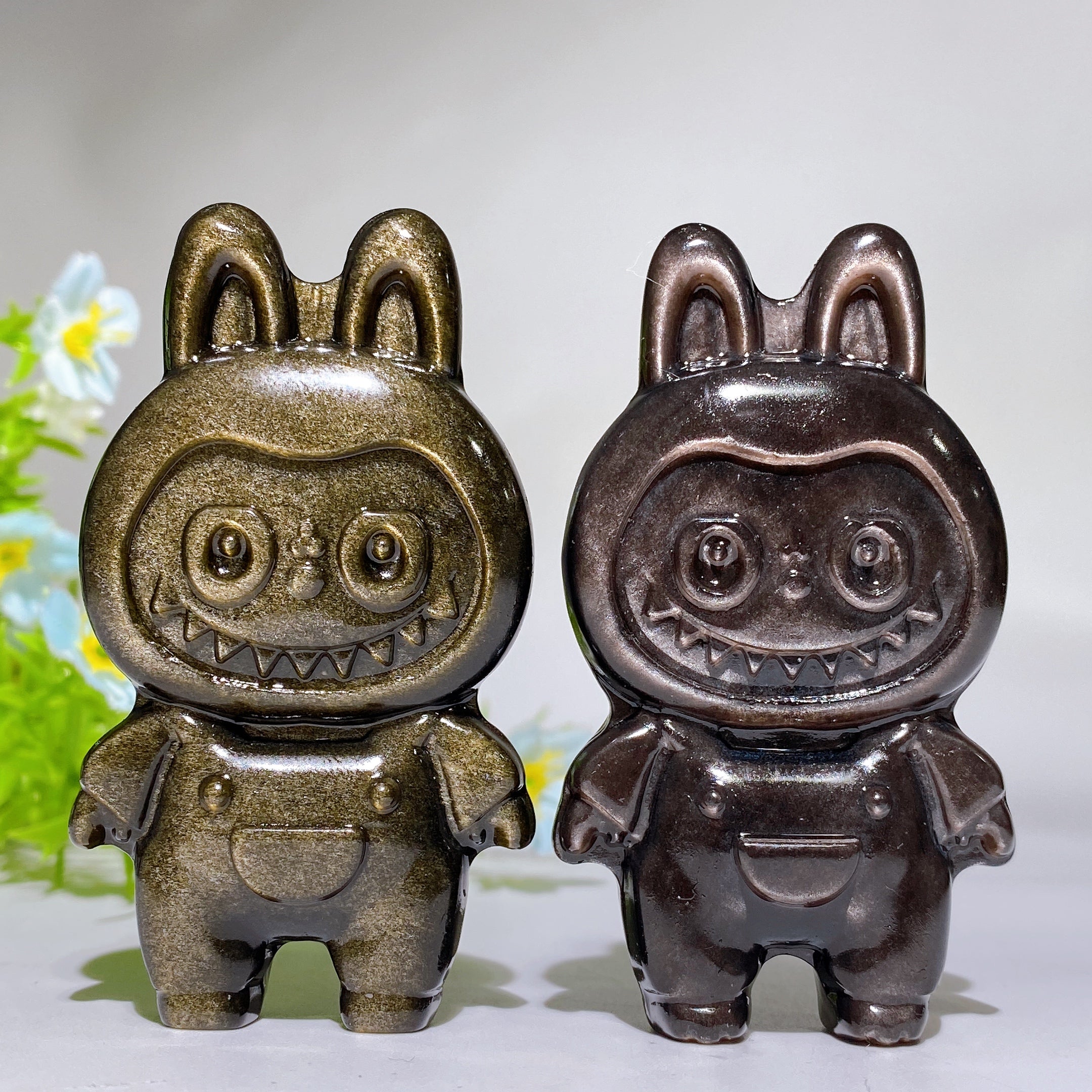 2.9"-3.1" Silver and Golden Obsidian Crystal Figurines