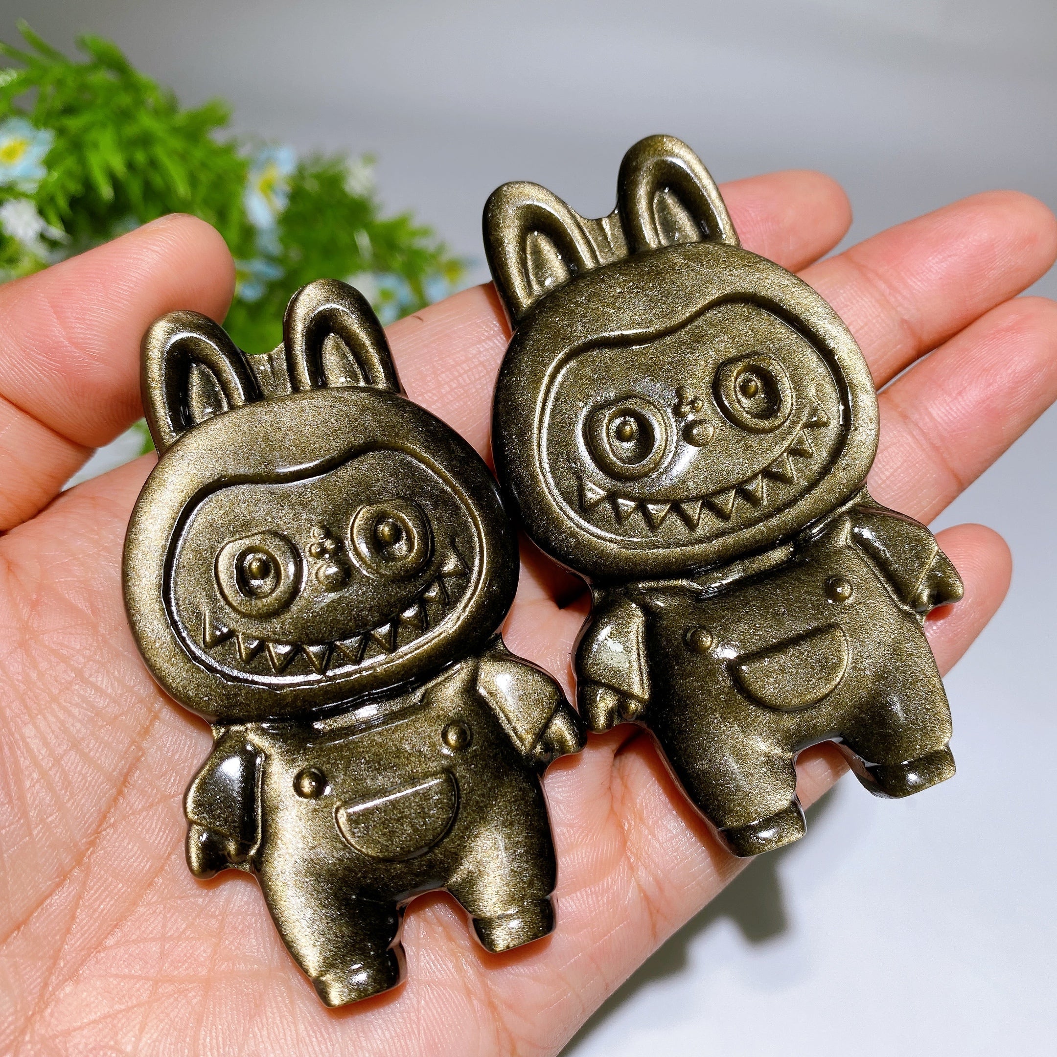 2.9"-3.1" Silver and Golden Obsidian Crystal Figurines