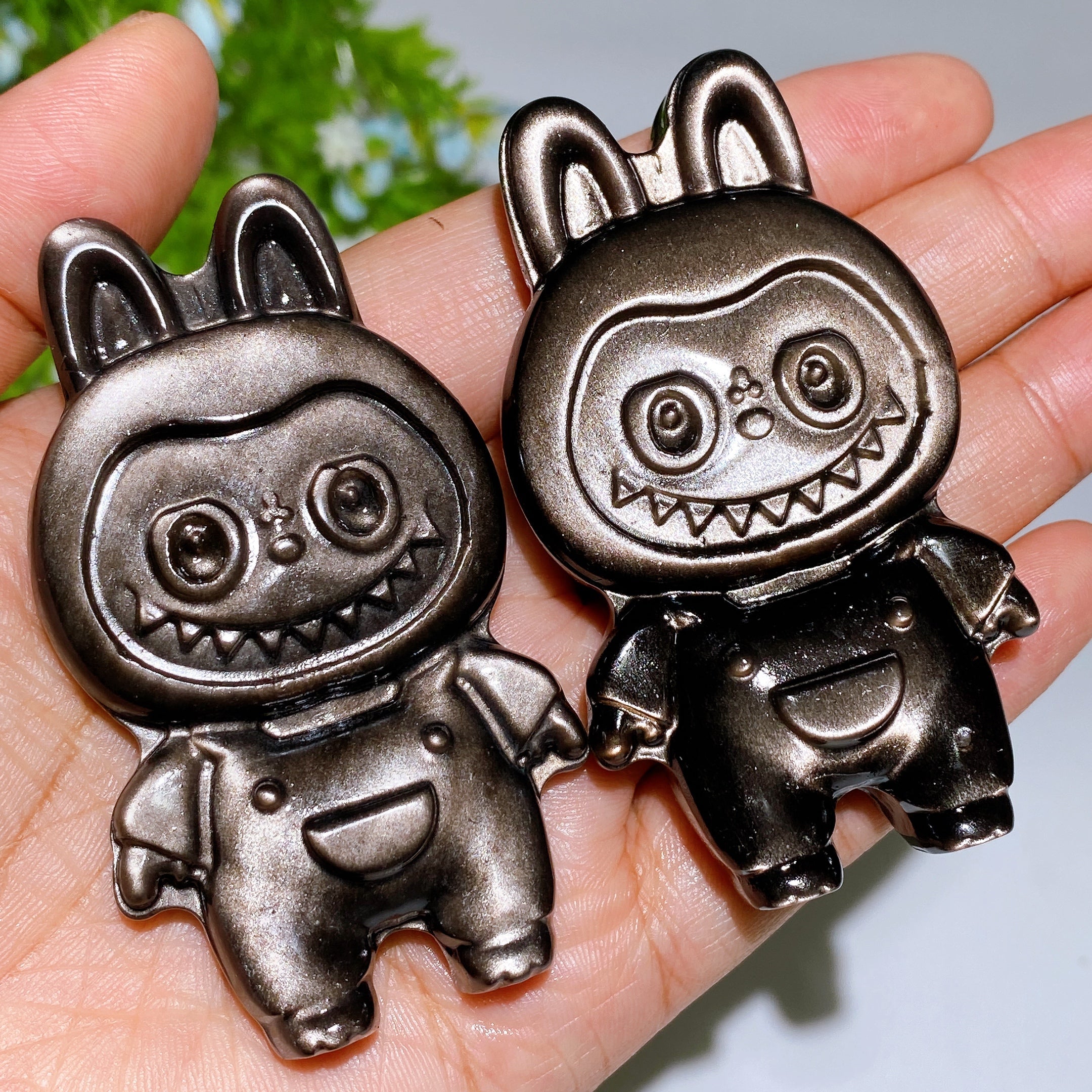 2.9"-3.1" Silver and Golden Obsidian Crystal Figurines
