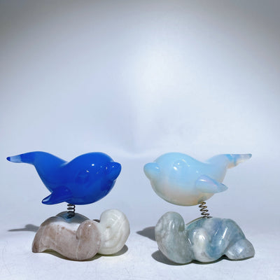 Sculpture de dauphin en cristal de 2,9 pouces sur une base en jade pour la guérison