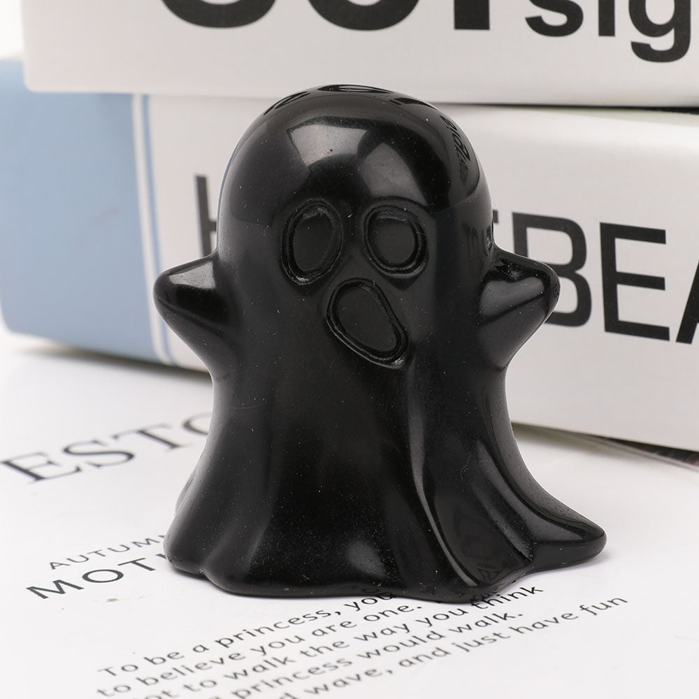 2" Black Obsidian Ghost Sculpture for Halloween Decoration
