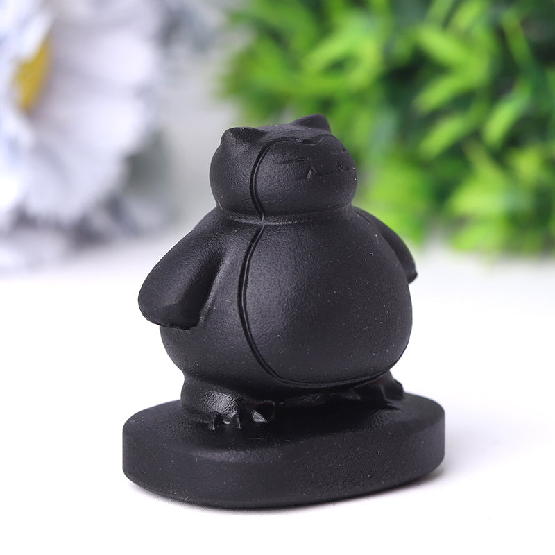 2-inch Black Obsidian Snorlax Crystal Animal Carving