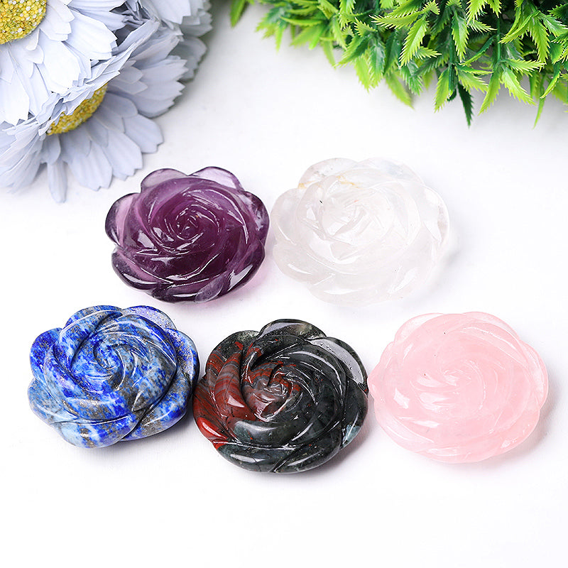 2-Inch Crystal Rose Flower Figurines Hand-Carved