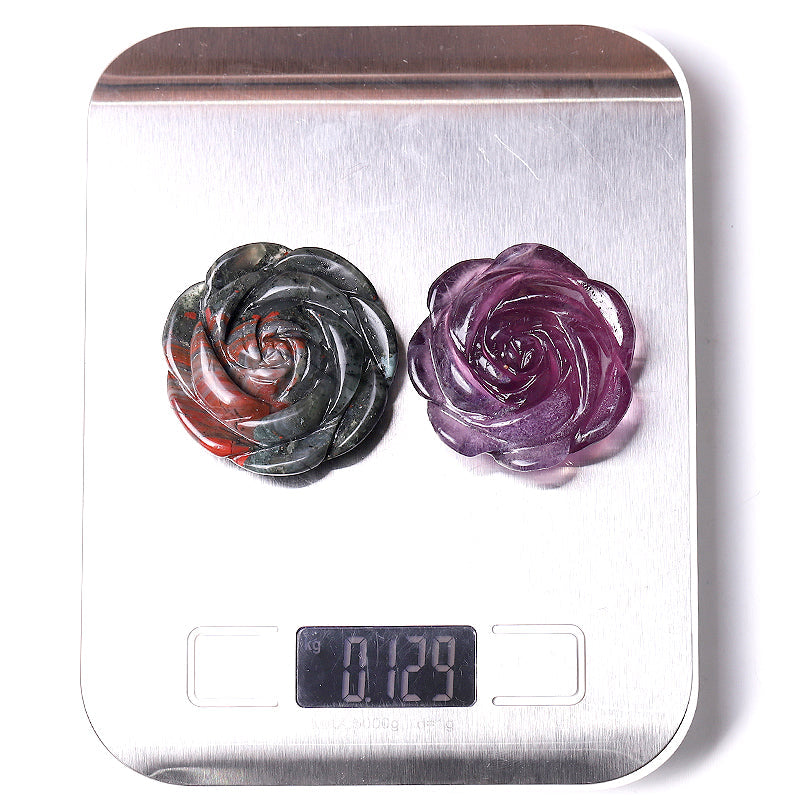 2-Inch Crystal Rose Flower Figurines Hand-Carved