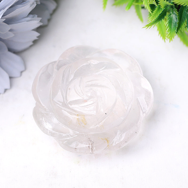 2-Inch Crystal Rose Flower Figurines Hand-Carved